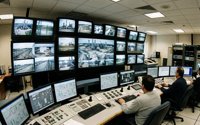 An existing CCTV camera on a building with a small edge-AI box beside it