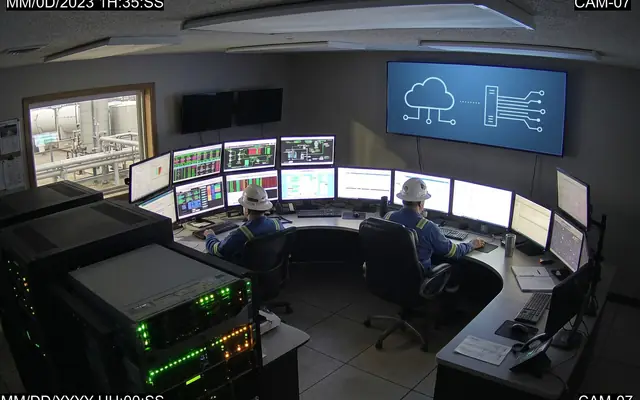 A compact edge GPU server appliance with status lights in an on-site cabinet
