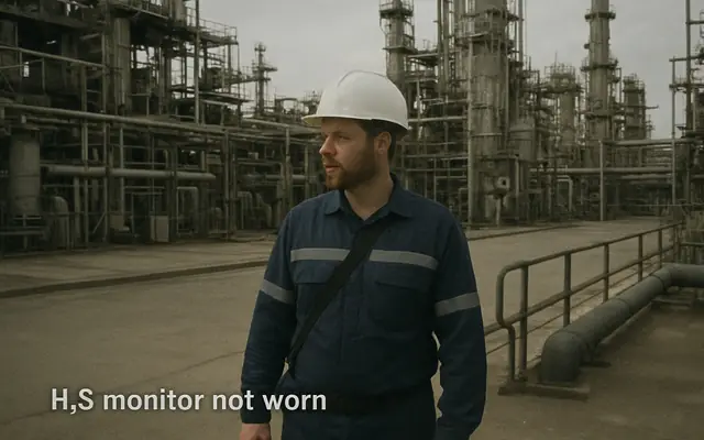 A worker without a personal H2S monitor entering a sour-service process area