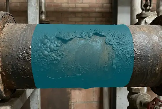 AI segmentation mask on coating disbondment and blistering on a process pipe