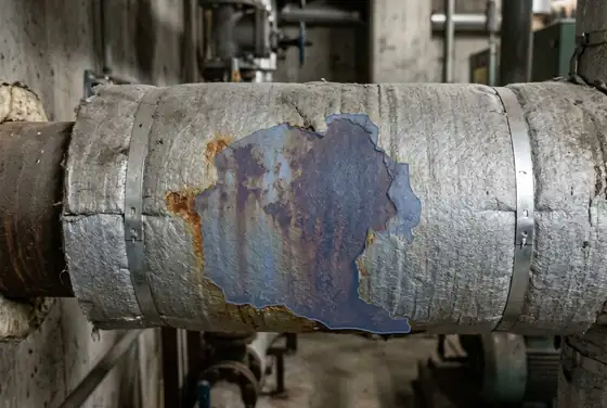 AI segmentation mask on rust bleeding through pipe insulation cladding