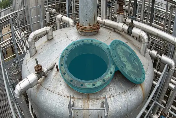 AI segmentation mask on an open manhole on top of a process vessel