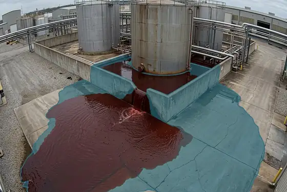AI segmentation mask on a tank bund overflowing with process liquid