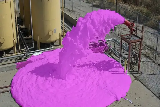 AI segmentation mask on a foam blanket released from a fire monitor