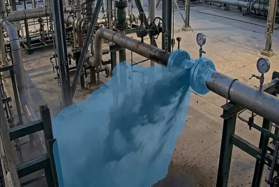 AI segmentation mask on an uncontrolled hydrocarbon release from a flange