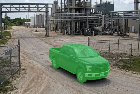 AI segmentation mask on a vehicle entering a process unit without escort