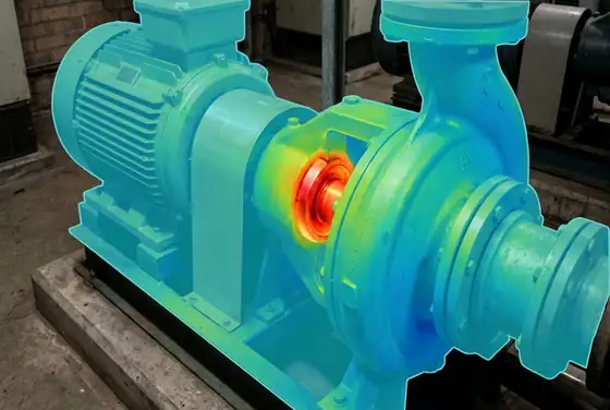 AI segmentation mask on a thermal hotspot on a pump bearing in a thermal overlay