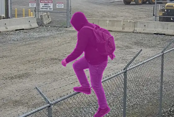 AI segmentation mask on a person crossing into a restricted zone with no permit