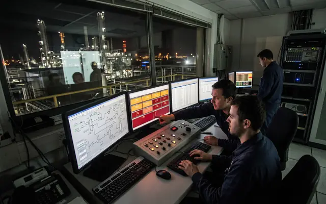 A shift supervisor receiving a process-safety alert on a smartphone in the control room
