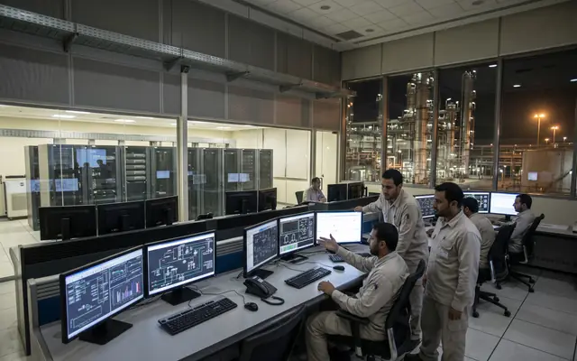 A secure on-premises server rack keeping data inside the Kingdom at a refinery