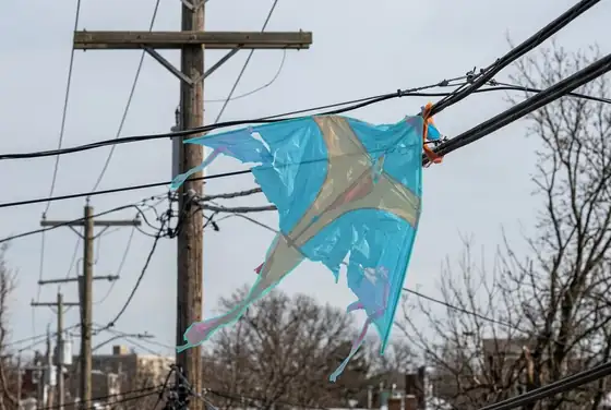AI segmentation mask on a kite or plastic sheet caught on a power line