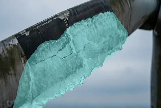 AI segmentation mask on ice build-up along the leading edge of a turbine blade