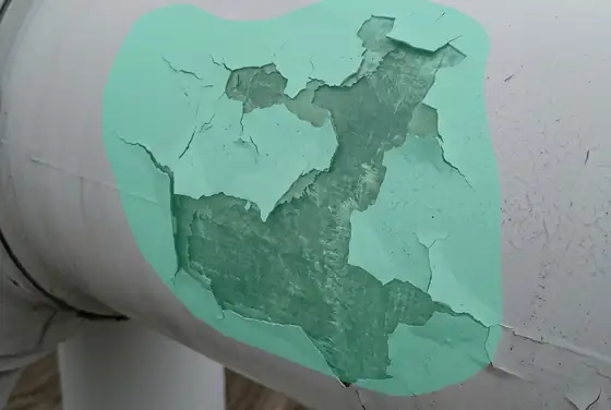 AI segmentation mask on gel-coat paint loss and flaking on a turbine blade