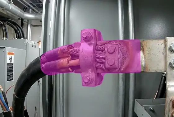 AI segmentation mask on a hot joint at a cable termination