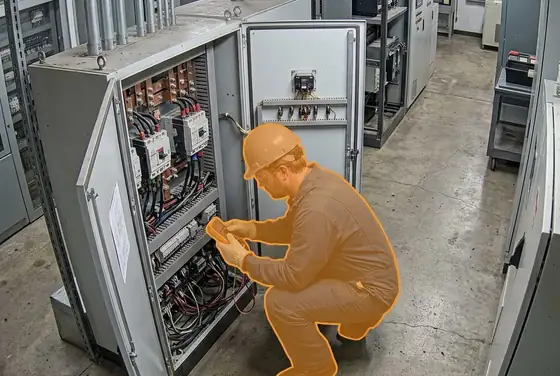 AI segmentation flagging a worker at a live panel with no arc-flash suit
