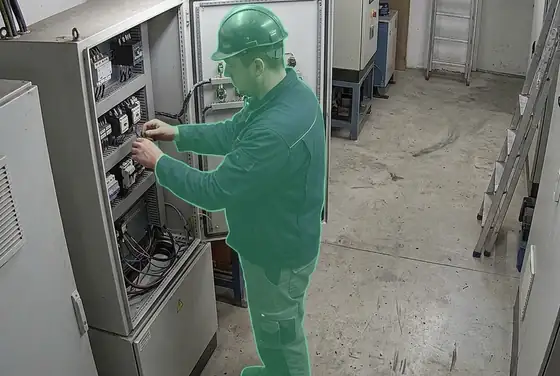 AI segmentation flagging a worker at a panel with no class-2 insulated gloves