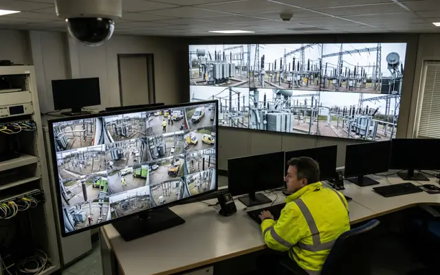 An existing CCTV camera on a substation building with a small edge-AI box beside it