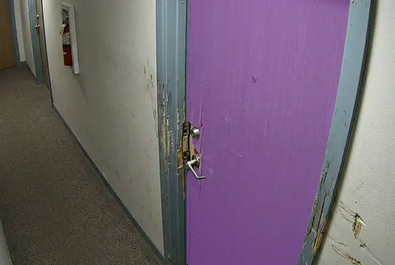 AI segmentation mask on a forced or damaged apartment door