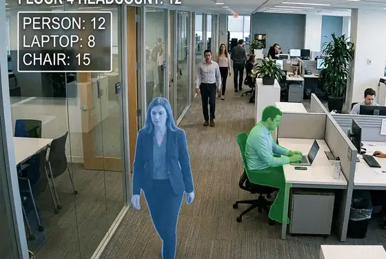 AI segmentation mask on a per-floor head-count overlay