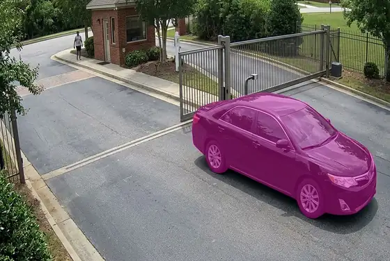 AI segmentation mask on a live entry and exit counter at a community gate