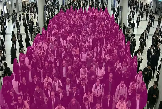 AI segmentation mask on an over-capacity crowd density alert in a common area