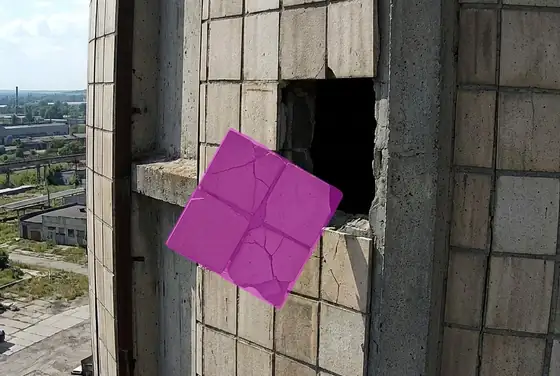 AI segmentation mask on a delaminated tile falling from a tower cladding