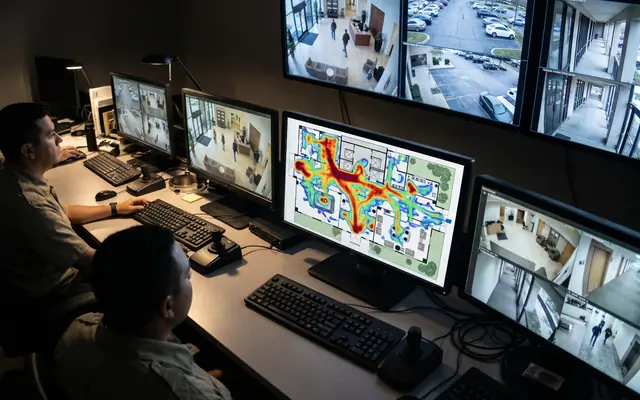 A screen showing a site map with colour-coded risk heat zones