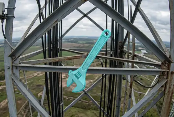 AI segmentation mask flagging a tool dropped from height during tower work
