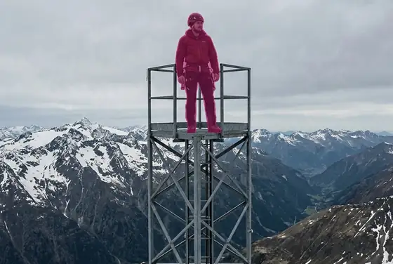 AI segmentation mask on a lone climber at the top of a remote tower