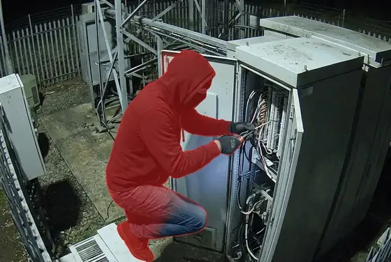 AI segmentation mask on a person cutting and removing a feeder cable