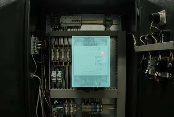 AI segmentation mask on a rectifier fault indicator in a power cabinet