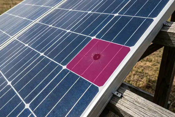 AI segmentation mask on a hotspot cell of an off-grid solar panel