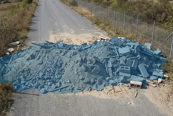 AI segmentation mask on a blocked site access road by debris or sand