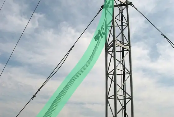 AI segmentation mask on a sagging guy-wire of a guyed mast