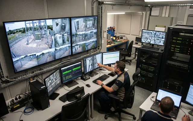 An existing CCTV camera on a building with a small edge-AI box beside it