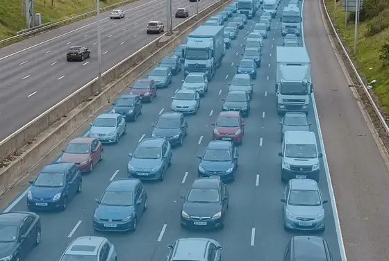 AI segmentation masks flagging slow-moving congested traffic on a motorway