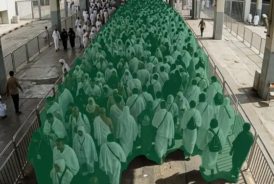 AI segmentation masks detecting a pilgrims surge at a Hajj transit terminal