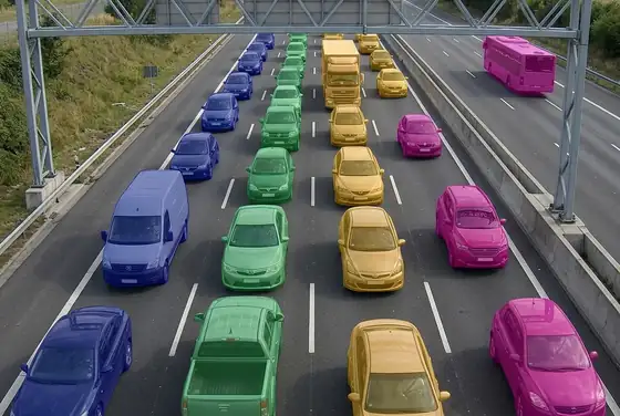 AI segmentation masks counting cars lane by lane at a road gantry