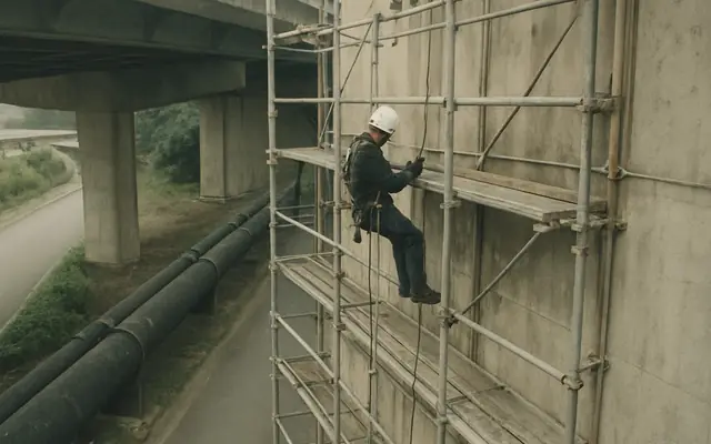 A worker in plain clothes without a hi-vis vest standing near a moving wheel loader