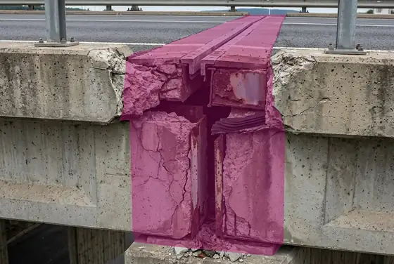AI segmentation mask on an expansion joint failure