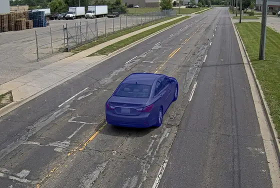 AI segmentation mask on faded road markings