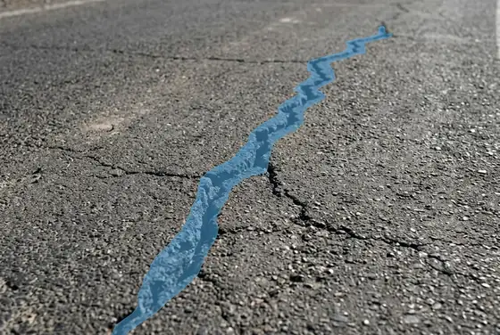 AI segmentation mask on a road crack