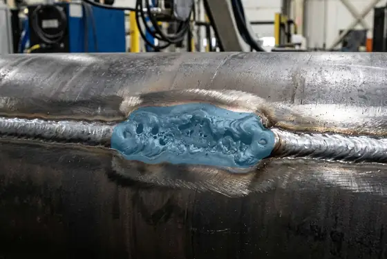 AI segmentation mask on a weld seam anomaly