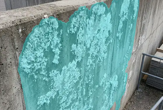 AI segmentation mask on efflorescence salt deposits
