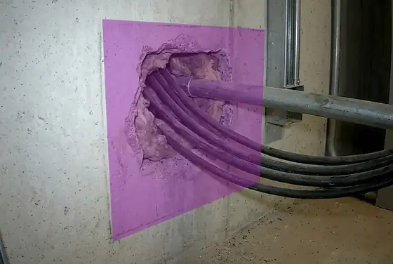 AI segmentation mask on an unsealed fire penetration