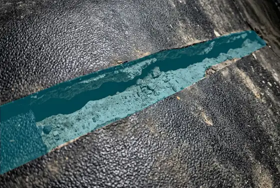 AI segmentation mask on a waterproof membrane gap
