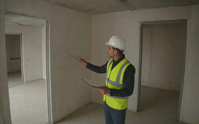 A worker with the helmet and vest highlighted by separate segmentation masks for PPE detection