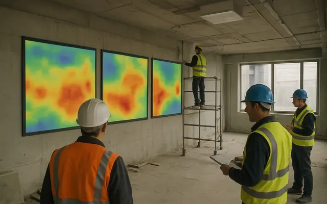 A screen showing a site map with colour-coded risk heat zones