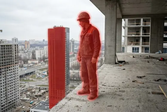 AI segmentation flagging no fall-arrest harness at height