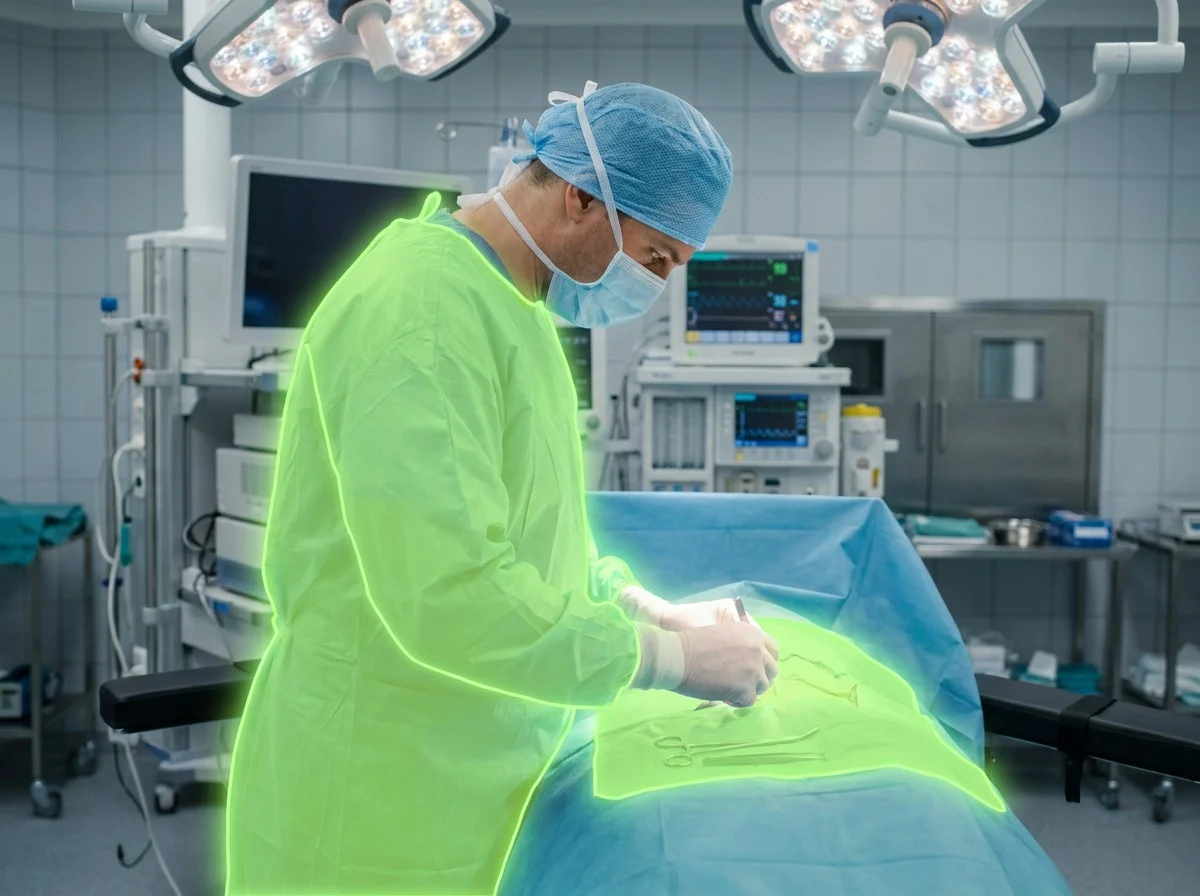 AI segmentation flagging surgical gown compliance